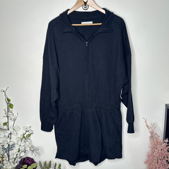 ABERCROMBIE & FITCH Lounge Black Fleece Long Sleeve Romper Sz XL {Q22} - Picture 2 of 5